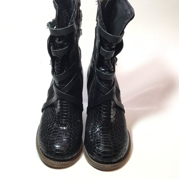 Freebird Baker Boots Black Leather Snakeskin Women's Size 9 Shoes Zip Biker - Picture 2 of 11